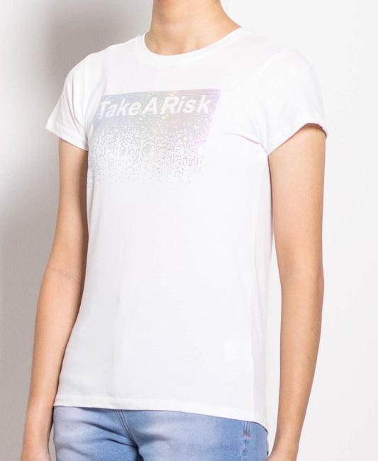 Women Short Sleeve Graphic Tee - White - F0W693