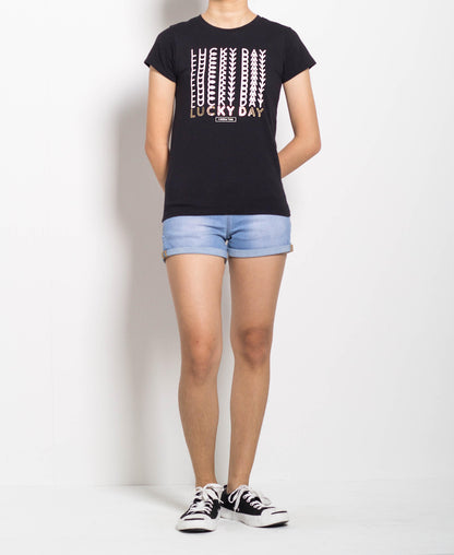 Women Short Sleeve Graphic Tee - Black - F0W696