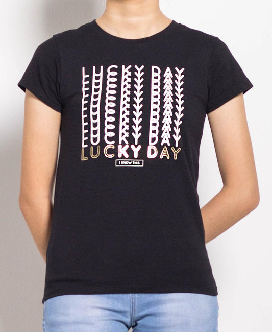 Women Short Sleeve Graphic Tee - Black - F0W696