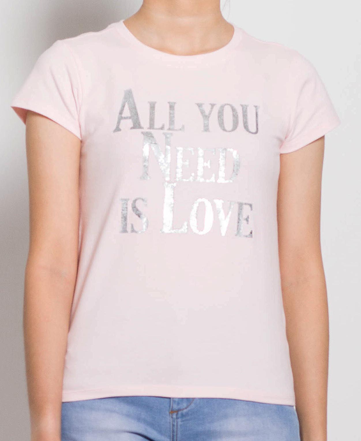 Women Short Sleeve Graphic Tee - Light Pink - F0W703