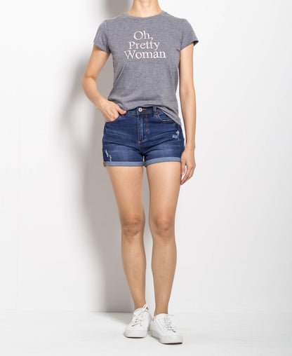 Women Short Sleeve Graphic Tee - Grey - F0W702