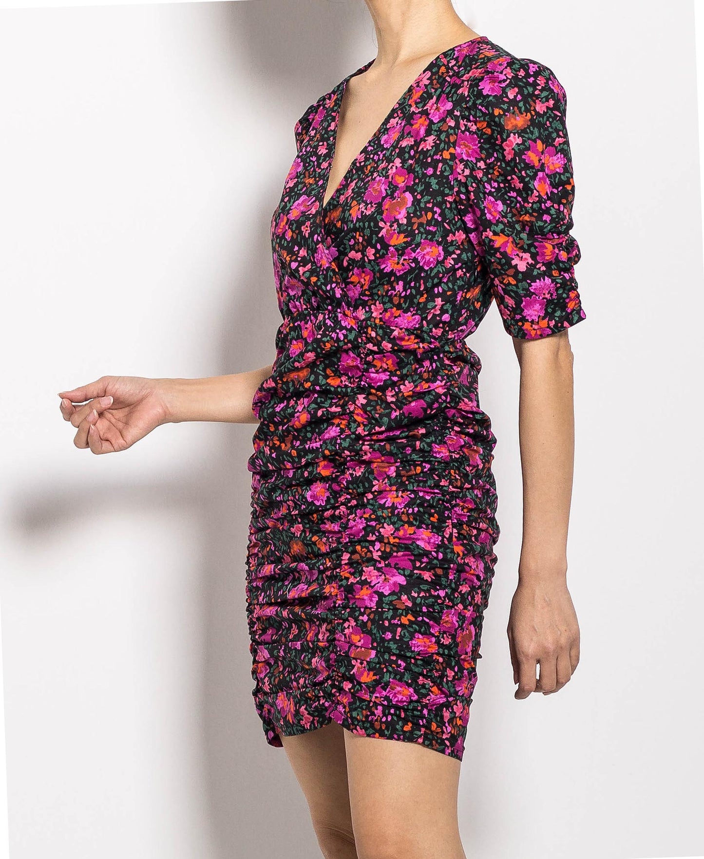 Women Floral Dress With Slit - Black - H0W712