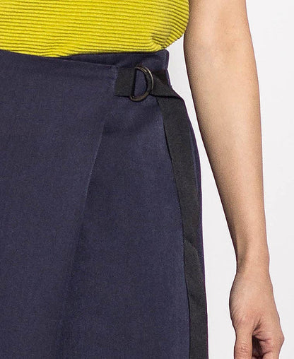 Women Culottes With Buckle Belt - Navy - H0W744