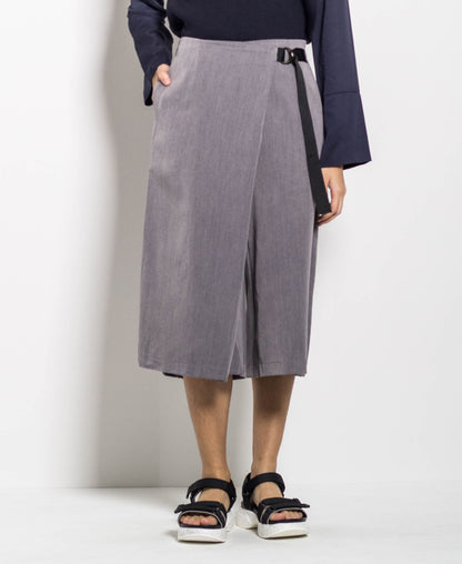 Women Culottes With Buckle Belt - Dark Grey - H0W743