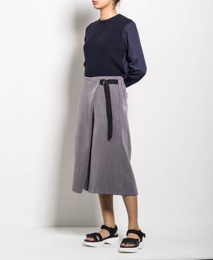 Women Culottes With Buckle Belt - Dark Grey - H0W743