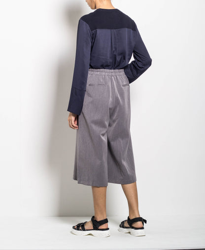 Women Culottes With Buckle Belt - Dark Grey - H0W743