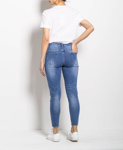 Women Mid Waist Skinny Long Jeans - Blue - M0W514