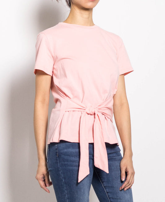 Women Tied Front Short-Sleeve Tee - Light Pink - H0W729