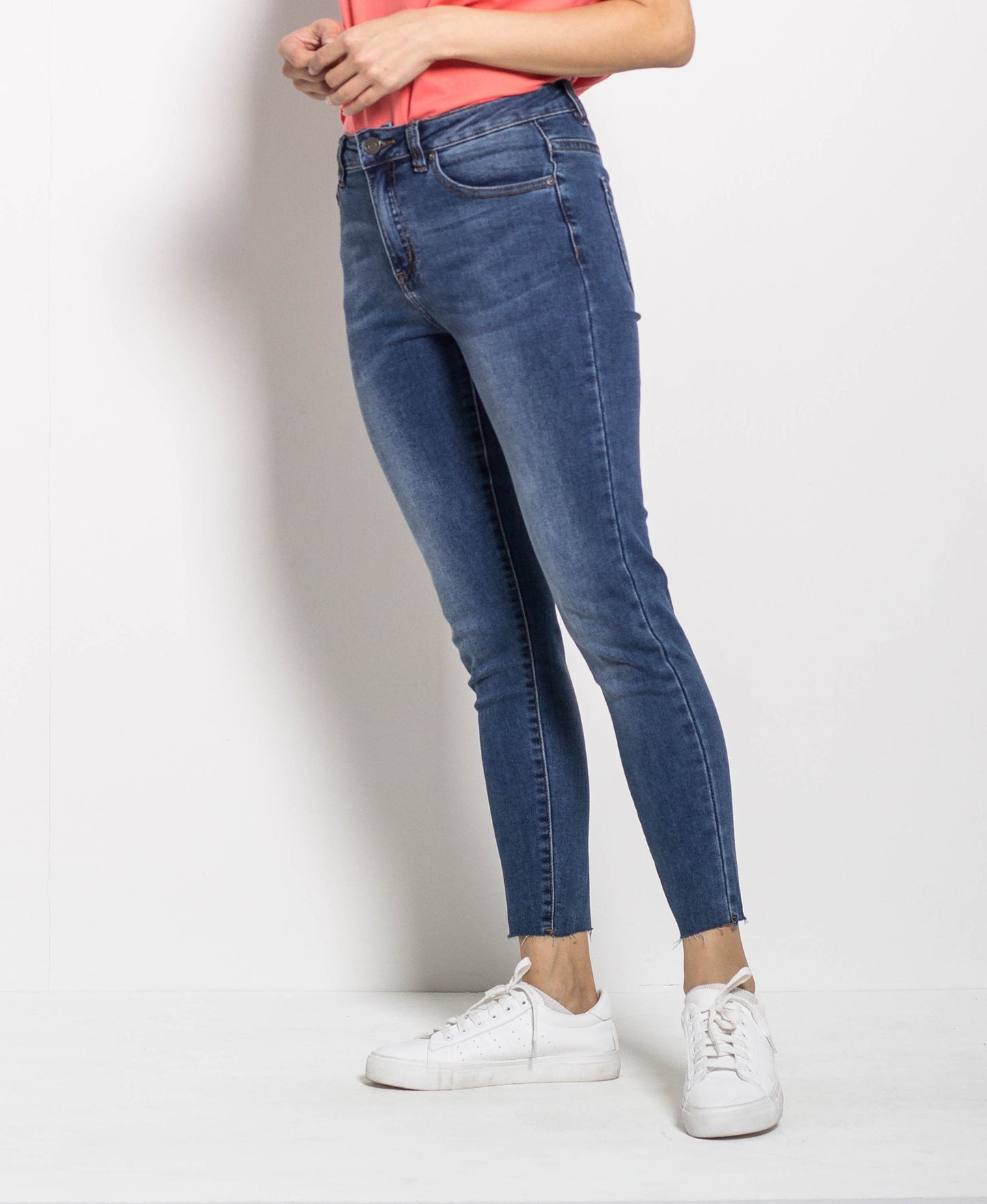 Women Mid Waist Skinny Long Jeans - Blue - M0W515