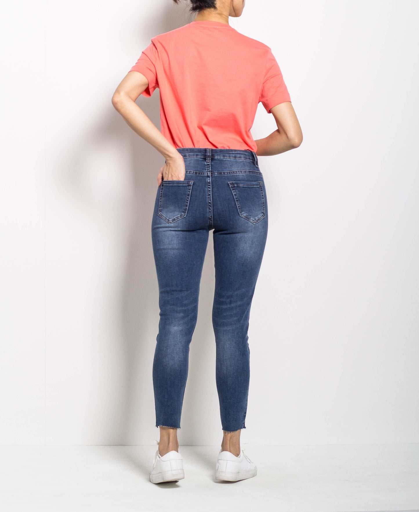 Women Mid Waist Skinny Long Jeans - Blue - M0W515