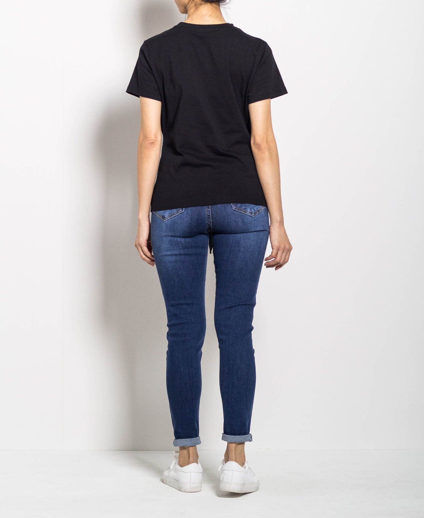 Women Tied Front Short Sleeve Tee - Black - H0W730