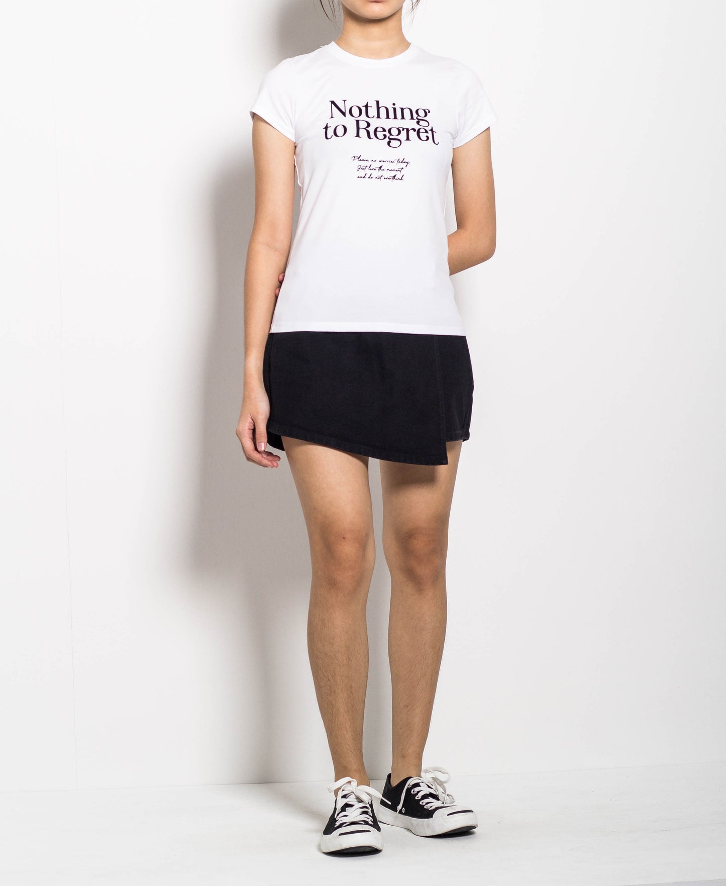 Women Short Sleeve Slogan Tee - White - H0W770