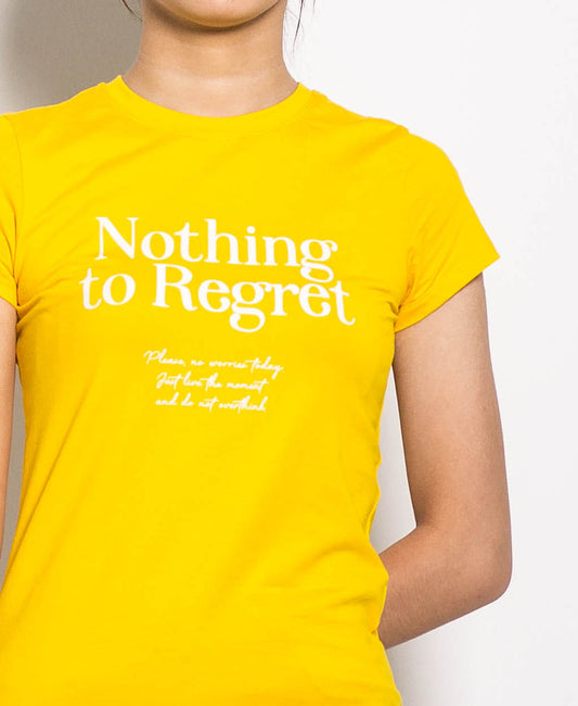 Women Short Sleeve Slogan Tee - Yellow - H0W771