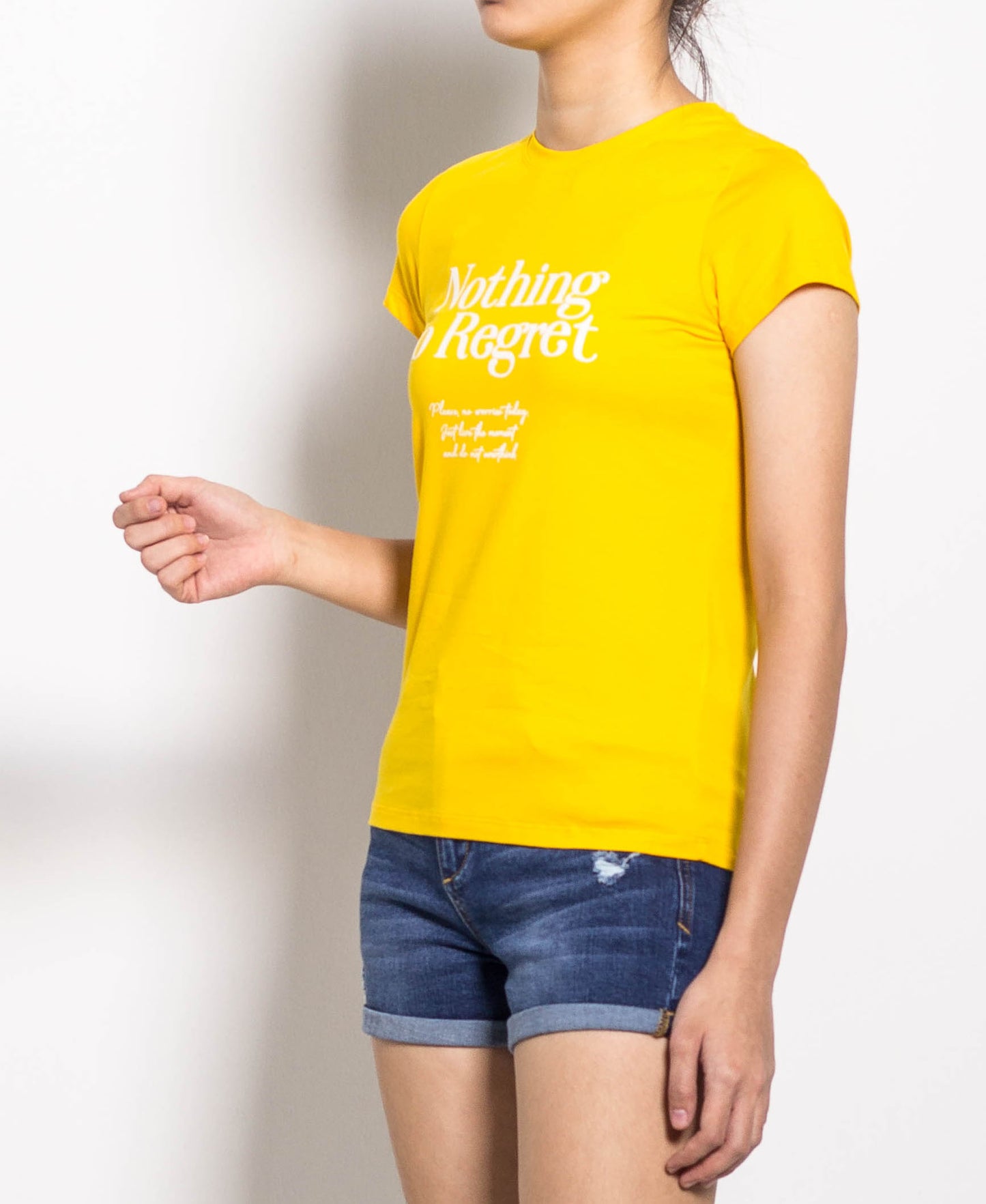 Women Short Sleeve Slogan Tee - Yellow - H0W771