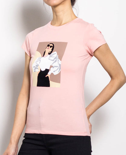 Women Short Sleeve Graphic Tee - Pink - H0W772