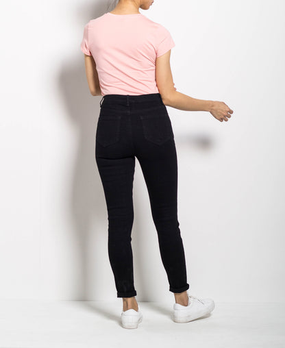 Women High Waisted Skinny Fit Long Pants - Black - M0W519