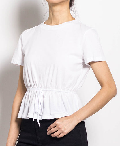 Women Peplum Short-Sleeve Blouse - White - H0W731