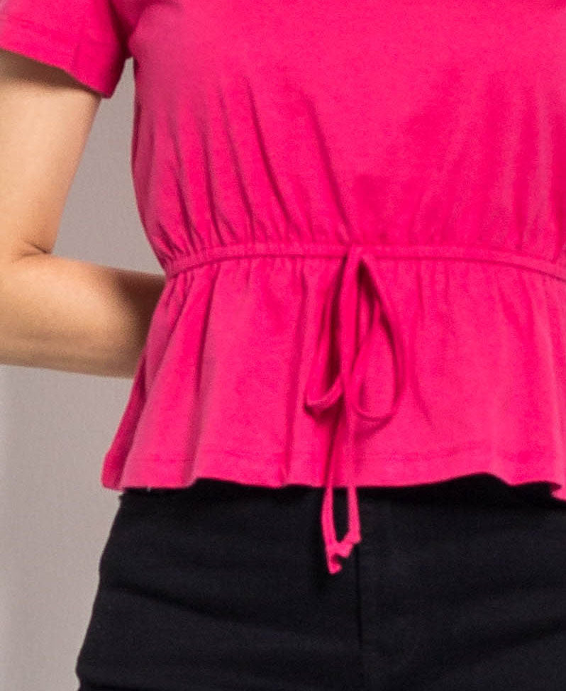 Women Peplum Short Sleeve Blouse - Pink - H0W902