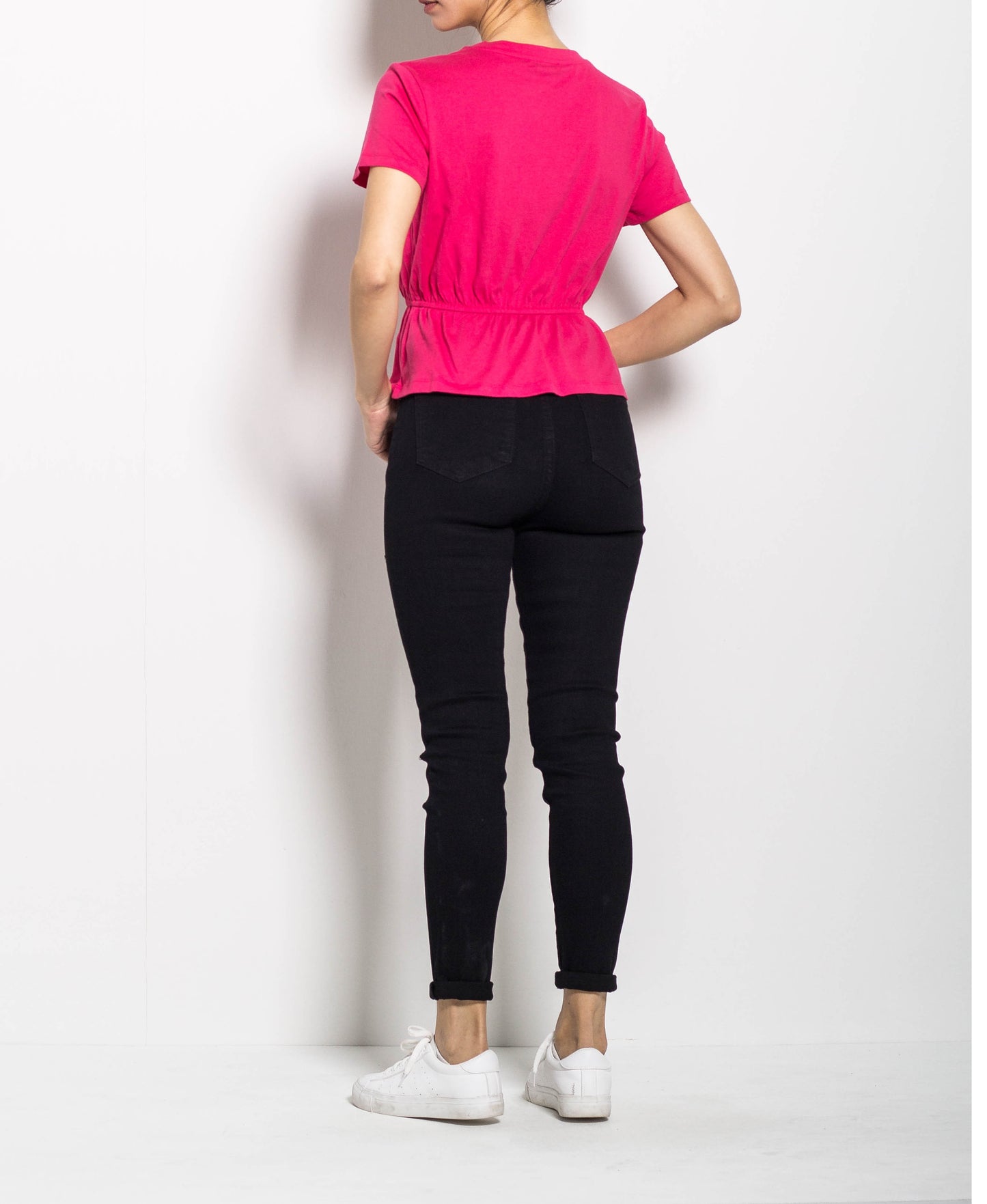 Women Peplum Short Sleeve Blouse - Pink - H0W902