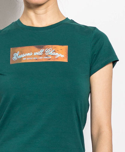 Women Short Sleeve Graphic Tee - Dark Green - H0W774