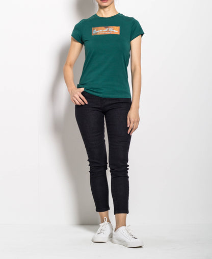 Women Short Sleeve Graphic Tee - Dark Green - H0W774