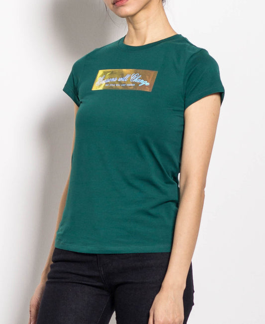 Women Short Sleeve Graphic Tee - Dark Green - H0W774