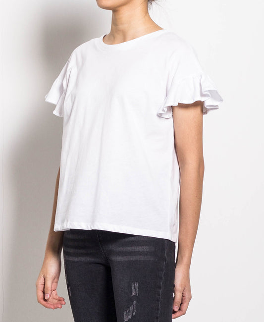 Women Ruffled Short-Sleeve Tee - White - H0W790