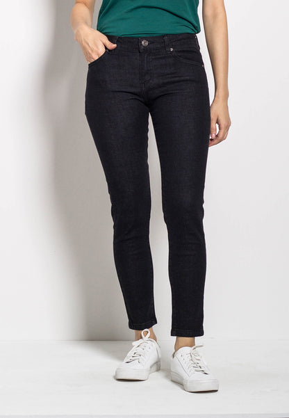 Women Long Mid Rise Skinny Fit Jeans - Black - M0W517