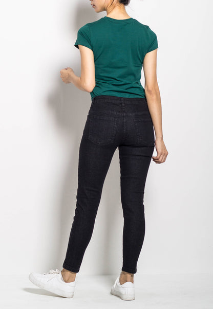 Women Long Mid Rise Skinny Fit Jeans - Black - M0W517