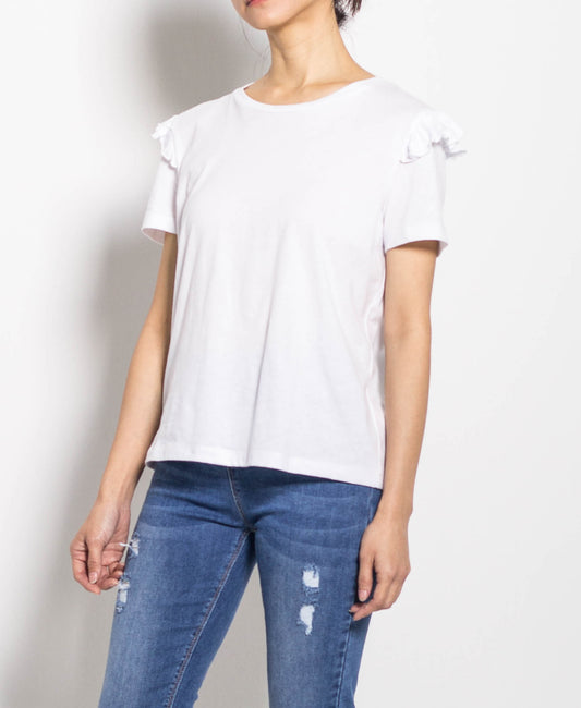 Women Short Sleeve Ruffled Basic Tee - White - H0W903