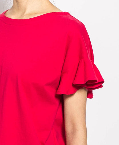 Women Ruffled Short-Sleeve Tee - Red - H0W791