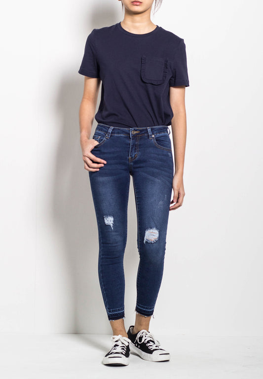 Women Long Mid Rise Skinny Fit Jeans - Blue - M0W516