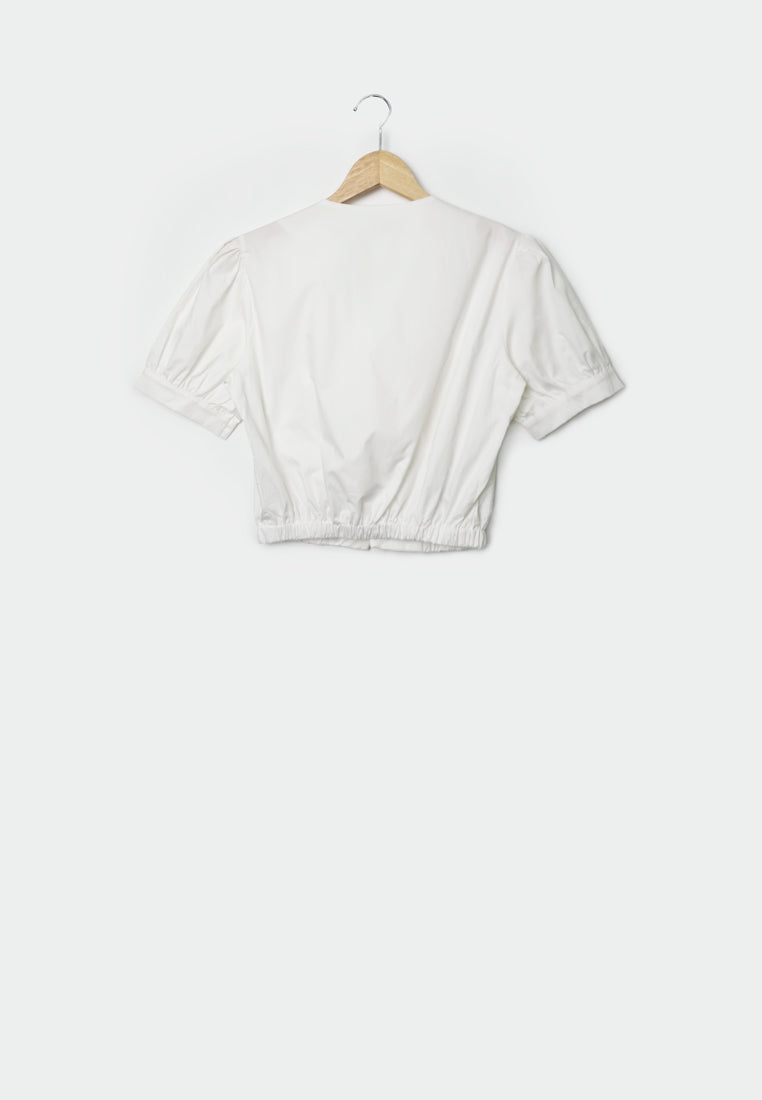 Women Woven Short-Sleeve Blouse - White - F1W169