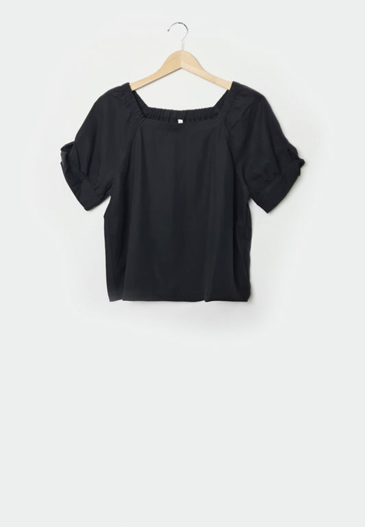 Women Woven Short-Sleeve Blouse - Black - M1W136