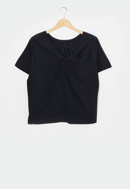 Women Knit Short-Sleeve Blouse - Black - M1W130