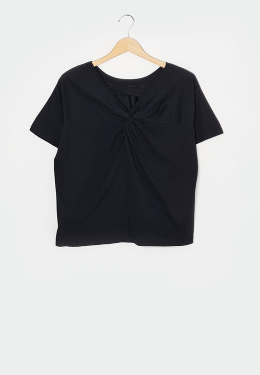 Women Knit Short-Sleeve Blouse - Black - M1W130