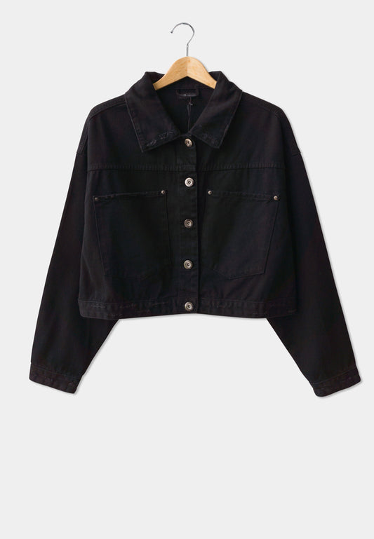 Women Denim Jacket - Black - M1W007