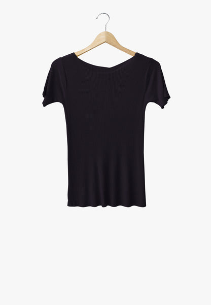 Women Short-Sleeve Knit Top - Black - H1W243