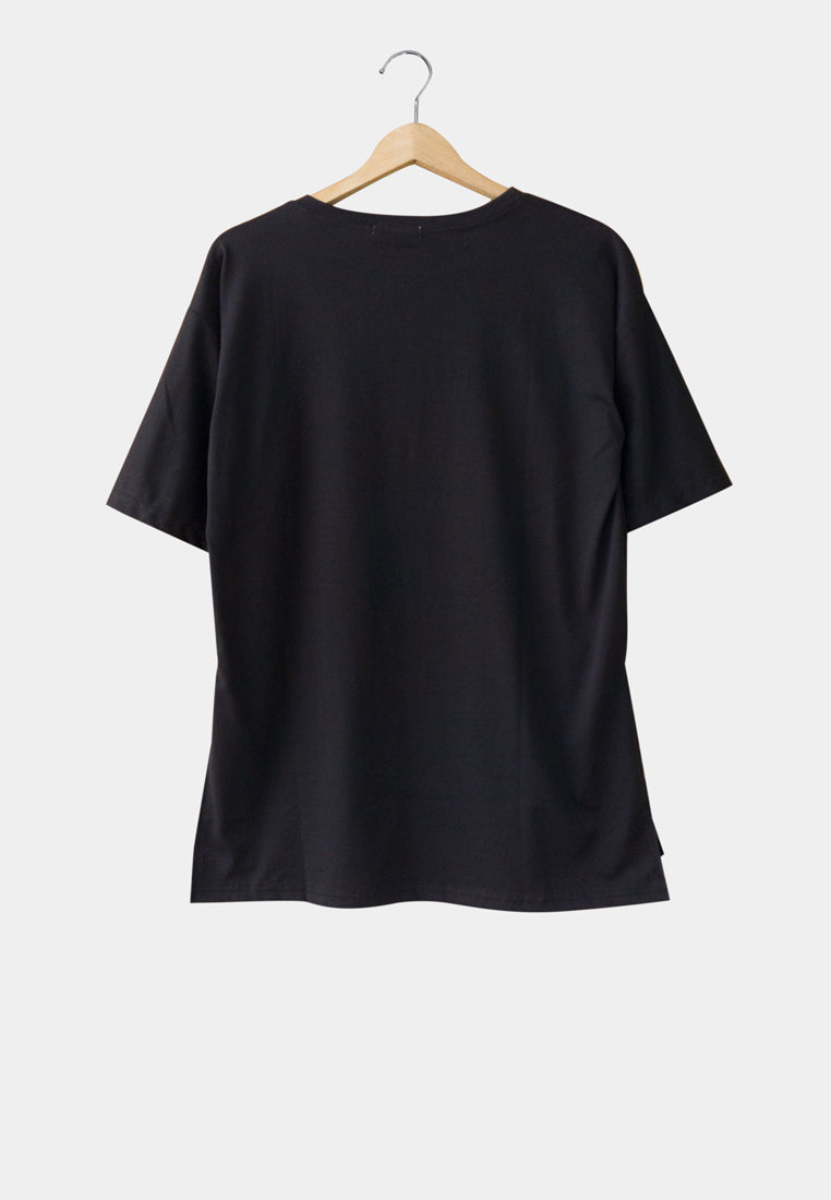 Women Short-Sleeve Oversized Tee - Black - H1W266