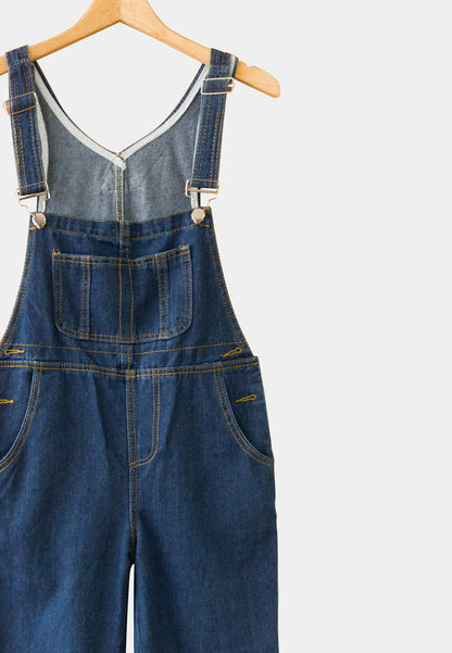 Women Denim Long Jumpsuits - Dark Blue - H1W238