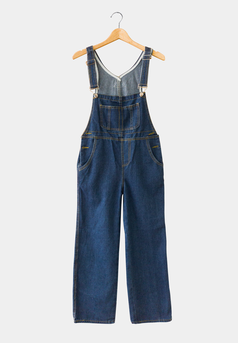 Women Denim Long Jumpsuits - Dark Blue - H1W238