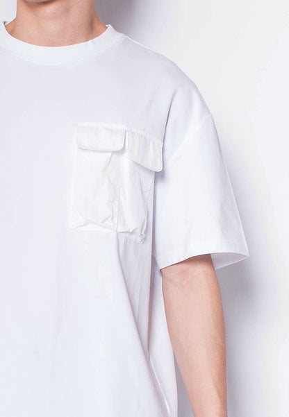 Men Short-Sleeve Woven Flap Pocket Fashion Tee - WHITE - H0M693