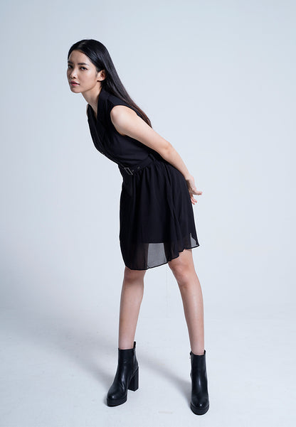 Women Shirt Dress - Black - F9W125