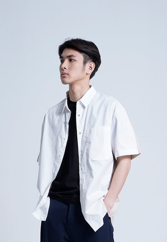 Men Oversized Short-Sleeve Shirt - White - H0M682