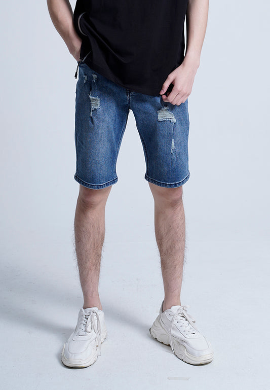 Men Drawstring Short Jeans - Dark Blue - H0M700