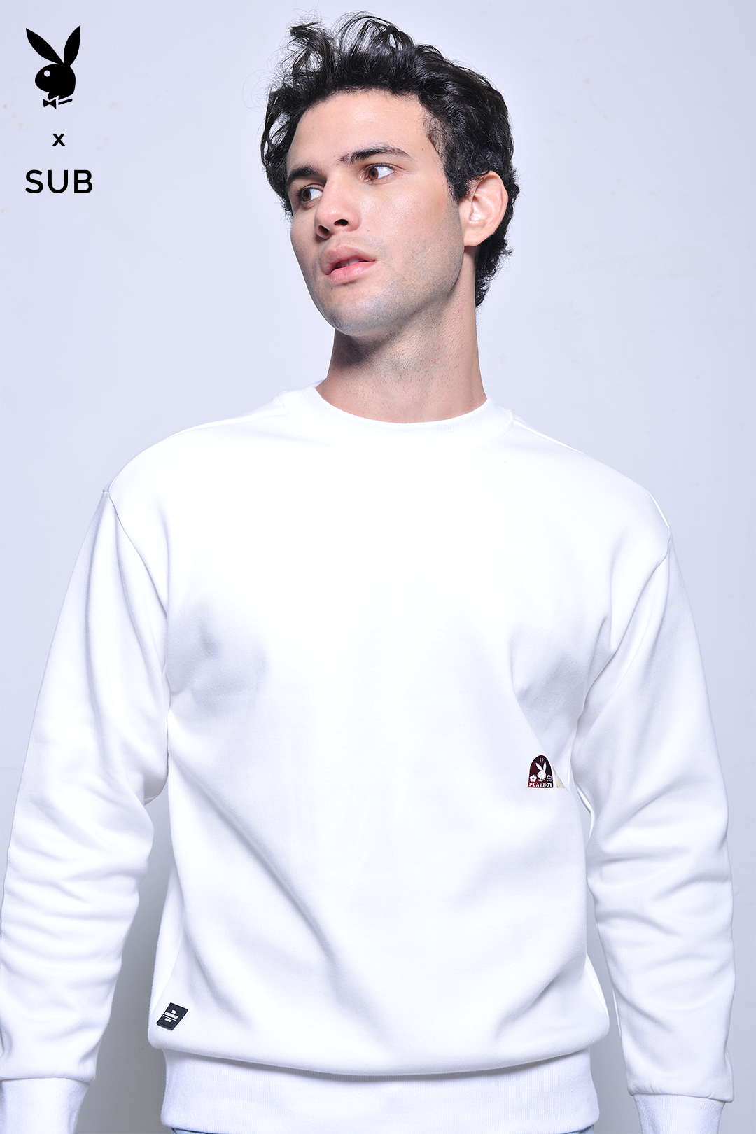 Playboy x SUB Men Long Sleeve Sweatshirt - White - H2M776