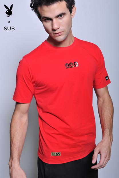 Playboy x SUB Men Short Sleeve Graphic Tee - Red - H2M769