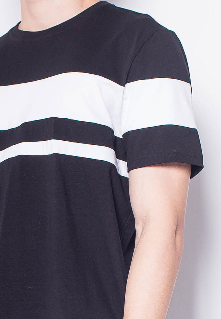 Men Short-Sleeve Striped Panel Tee - Black - H0M930