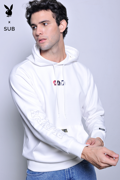 Playboy x SUB Men Long Sleeve Oversized Sweatshirt Hoodies - White - H2M778