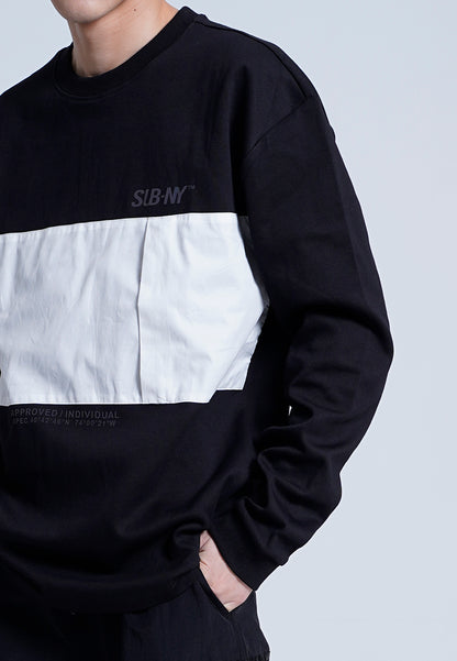 Men Oversized Color Block Sweatshirt - Black - H0M648